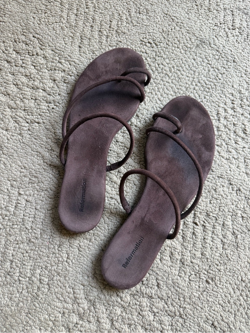 Reformation Chocolate Brown Suede Strappy Flat Sandals